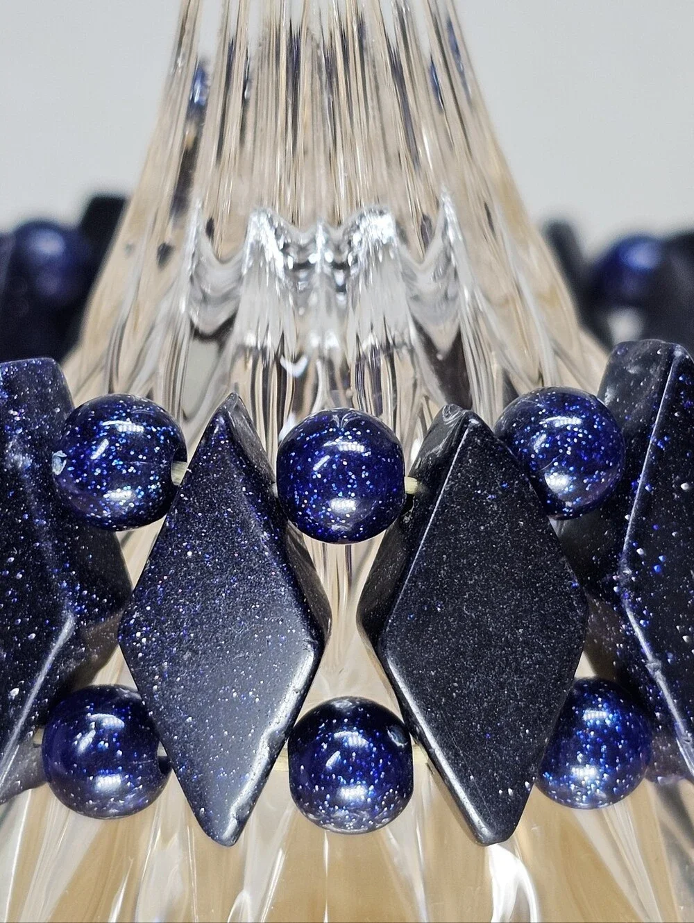 Midnight-Blue Goldstone Sparkling Gemstone Stretch Bracelet Vintage